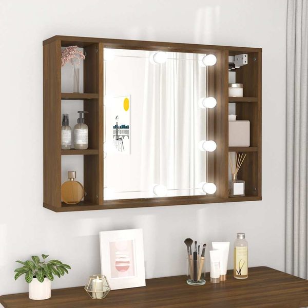 Spiegelschrank | Badezimmerschrank mit LED Braun Eichen-Optik 76x15x55 cm