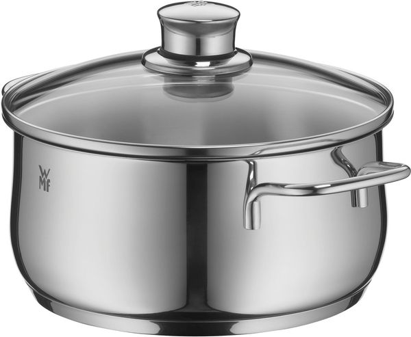 WMF Diadem Plus Kochtopf groß 24cm, Glasdeckel, Bratentopf Induktion 4,5l, Cromargan Edelstahl poliert, unbeschichtet