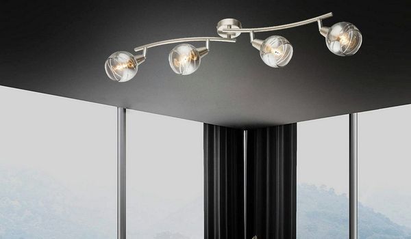 TRANGO LED Deckenleuchte, Dimmfunktion, 4-flammig 1010-48SD LED-Deckenleuchte WOW inkl. 4x 3-Stufen dimmbar LED-Leuchtmittel 3000K warmweiß I Deckenlampe in Edelstahl-Optik mit Design rauchigen Glaslampenschirmen, Deckenstrahler, Wohnzimmer Lampe, Spot...