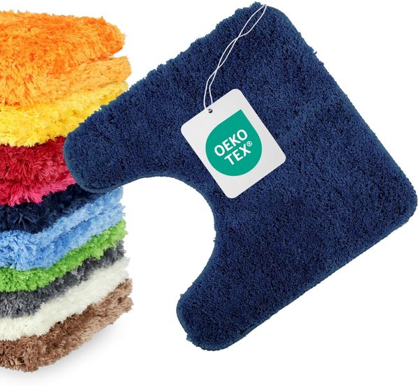 WohnDirect WC-Vorleger mit Ausschnitt 45x45 cm Dunkelblau – Badematte für Stand-WC Flauschig & rutschfest, Mikrofaser Badteppich Saugstark, Waschbar & Fußbodenheizung geeignet