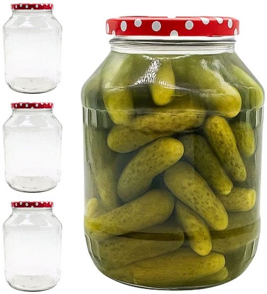 mikken Einmachglas 4 große Vorratsgläser 2650 ml, (Spar-Set, 4er Set Einkochgläser), mit Twist-Off Deckel TO100 und 4 Etiketten zum Beschriften