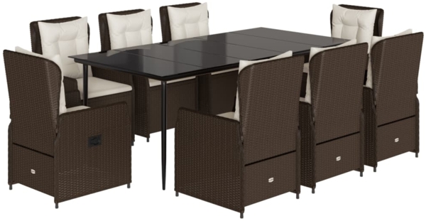 vidaXL 9-tlg. Garten-Essgruppe mit Kissen Braun Poly Rattan 3262846