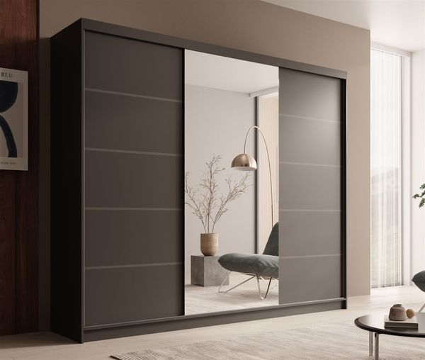 Schiebetürenschrank Schrank OSLO in Schwarz matt 250 x 215 x 58 cm