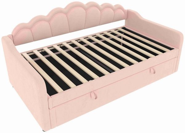 BlingBin Polsterbett Daybett Schlafsofa Einzelbett (1-tlg, Samt-Bett mit gewelltem Kopfteil, mit LED&Hydraulischem Bettkasten), Rosa, 90x200cm, Ohne Matratze