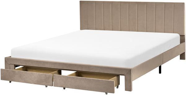 Bett mit Schubladen Samtstoff LONZAC 180 x 200 cm Taupe