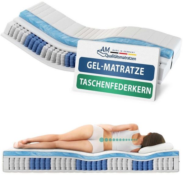 AM Qualitätsmatratzen Taschenfederkernmatratze mit Gelschaumauflage, H2, Höhe 24 cm, 90x200 cm