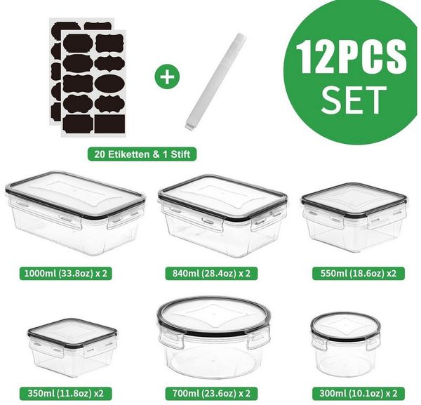 SURFOU Frischhaltedose 12 Stück Frischhaltedose Set mit Deckel Stapelbar Dosen Küche Set, (Aufbewahrungsbox), BPA-Frei Frischhaltedose für Mikrowellen und Kühlschrank