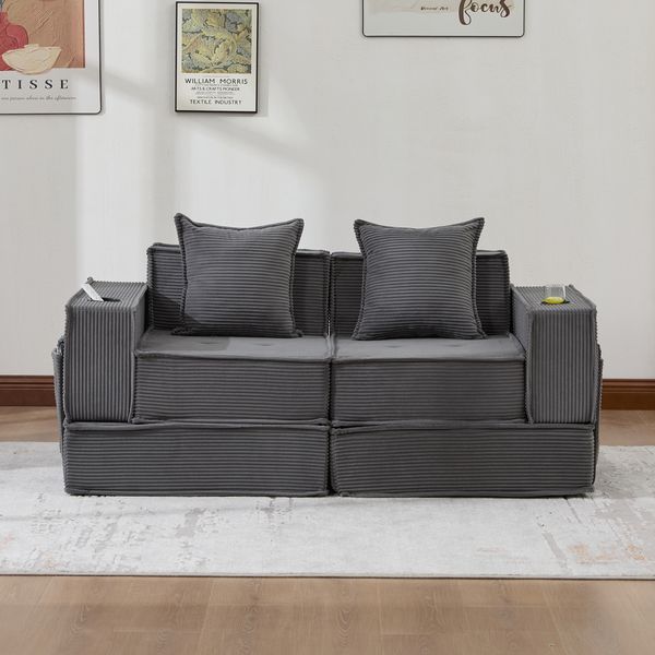 2-Sitzer Sofa B 162 x T 78 x H 66 cm aus Cord, modular kombinierbar