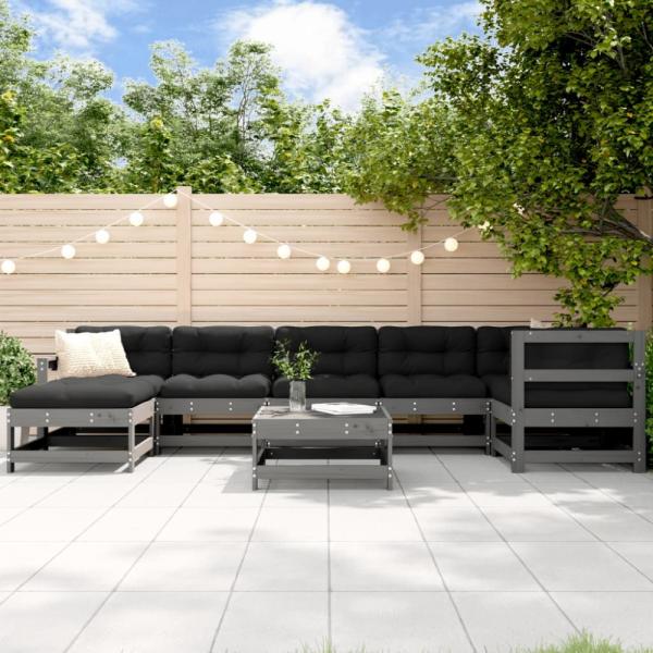 vidaXL 8-tlg. Garten-Lounge-Set mit Kissen Grau Massivholz 3185887