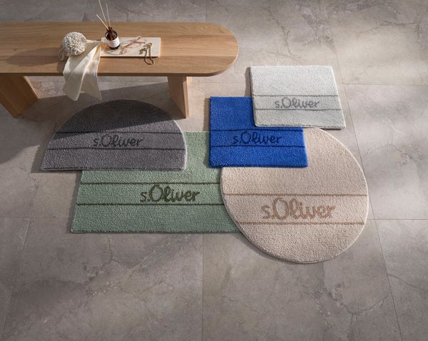 s.Oliver Badematte Allie, Badvorleger, Badezimmer Teppich, Duschvorleger, Höhe 10 mm, rutschhemmend beschichtet, schnell trocknend, strapazierfähig, Polyester, halbrund, Badteppich, weiche Haptik, unifarben mit s.Oliver Schriftzug