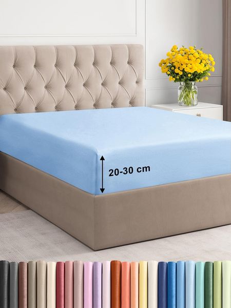 Spannbettlaken 90x190 cm - Für Matratzen bis 30 cm Höhe (12") - Weiche Gebürstete Polyester Mikrofaser - Knitterfrei, Schrumpf- und Farbbeständig - Oeko-TEX Zertifiziert - Himmelblau Bettlaken