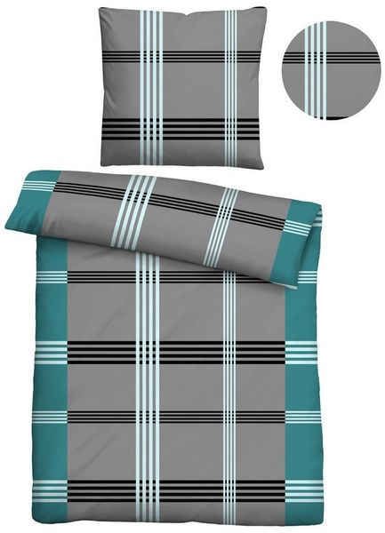 Traumhaft schlafen - Castell - Markenbettwäsche Baumwoll Renforce Bettwäsche 0040563 KARO-STREIFEN, türkis, 1x 155x220 cm + 1x 80x80 cm