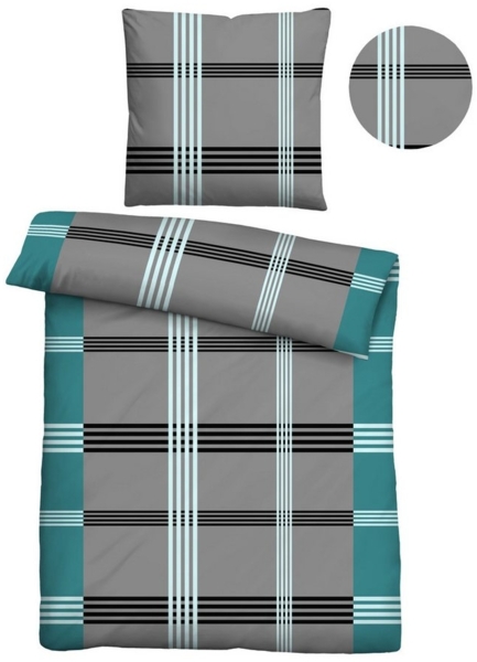 Traumhaft schlafen - Castell - Markenbettwäsche Baumwoll Renforce Bettwäsche 0040563 KARO-STREIFEN, türkis, 1x 155x220 cm + 1x 80x80 cm