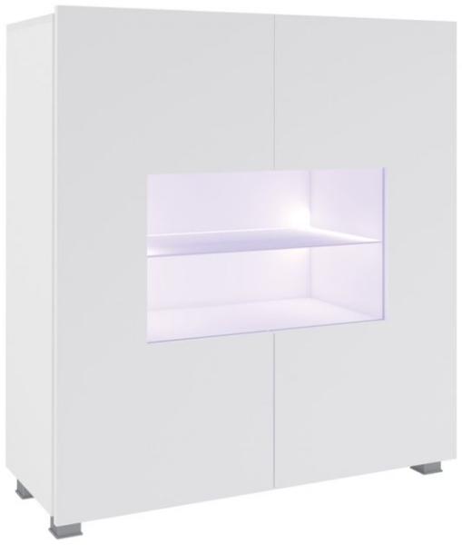 Highboard Schrank Vitrine LABRI 100x105x35cm Weiss Hochglanz inkl. LED