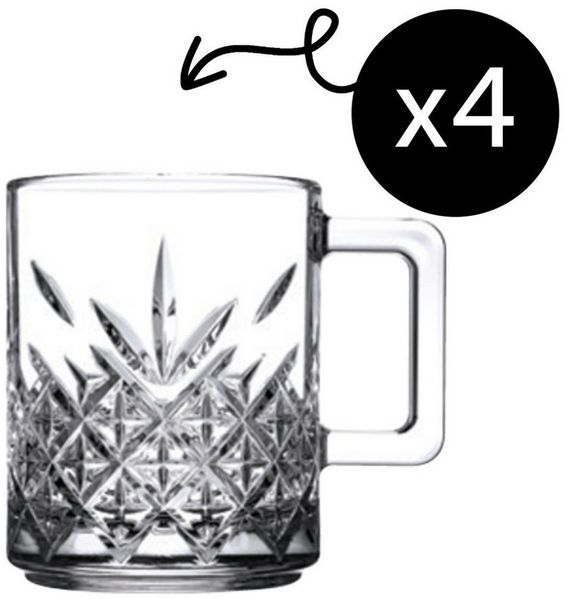 Pasabahce Gläser-Set Timeless Glasbecher mit Henkel, 4-tlg, Glas, 4er set, 195ml, stapelbar & temperiert, ideal für Kaffee, Tee