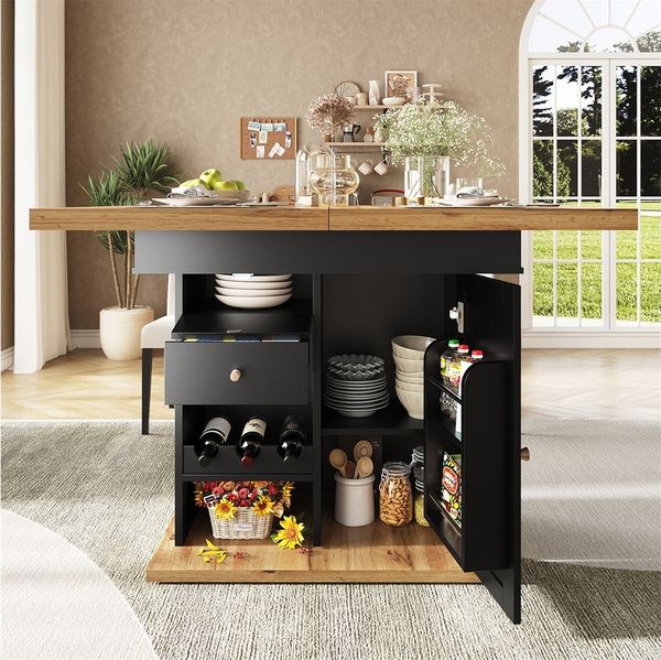 REDOM Esstisch Ausziehbarer Teleskoptisch (Teleskoptisch mit Snack- und Weinregalen – für 4-6 Personen, Platzsparend, Klappbar, Multifunktionale Aufbewahrungslösungen, 1-St, 110-140x80 cm)