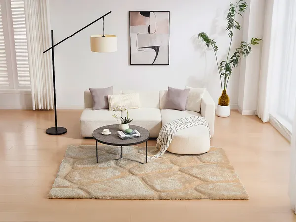 Vente-unique - PIETRA Teppich Stoff Beige - B 160 cm x H 4 cm x L 230 cm