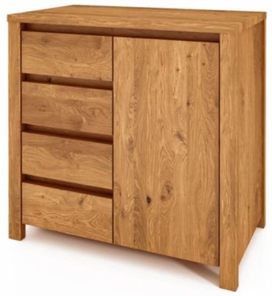 Kommode Tinci aus Wildeiche massiv 80x45x77 mit 1 Tür 4 Schubladen Holzbeinen