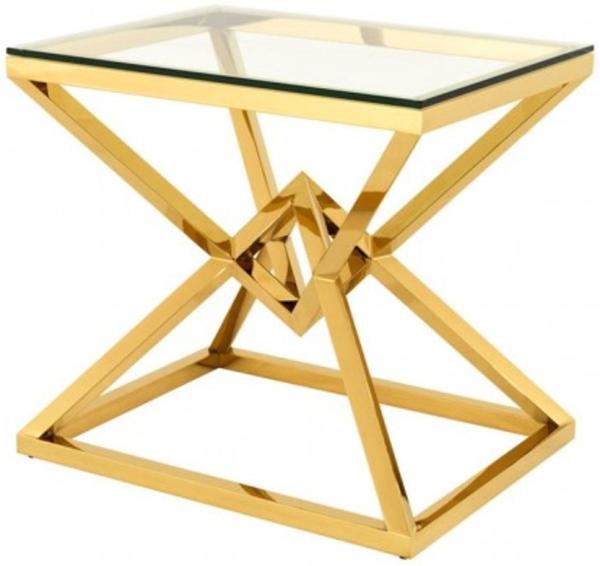 Casa Padrino Luxus Beistelltisch Edelstahl Gold Finish 65 x 50 x H 60 cm - Tisch Möbel