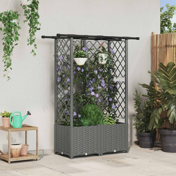 vidaXL Hochbeet mit Rankgitter und Dach Hellgrau 124 x 40 x 136 cm PP 42032596