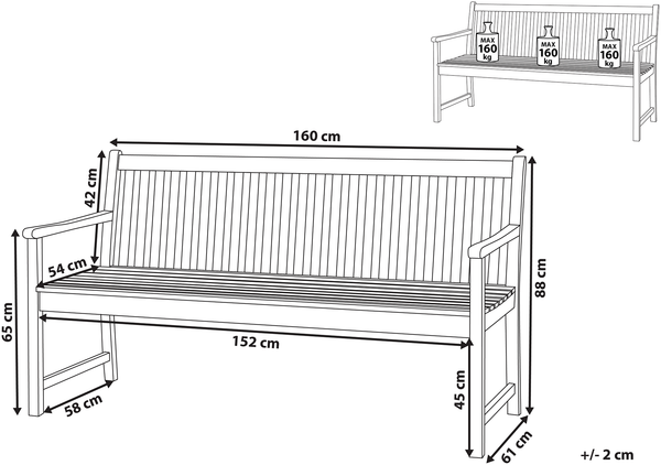 Gartenbank VIVARA 160 cm Zertifiziertes Akazienholz Heller Holzfarbton Bild 2