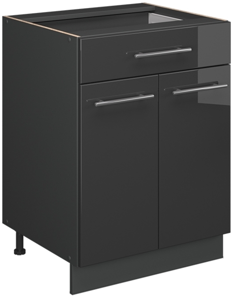 Küchenunterschrank Fame-Line Anthrazit Hochglanz 60 cm mit Schublade, AP Marmor Vicco