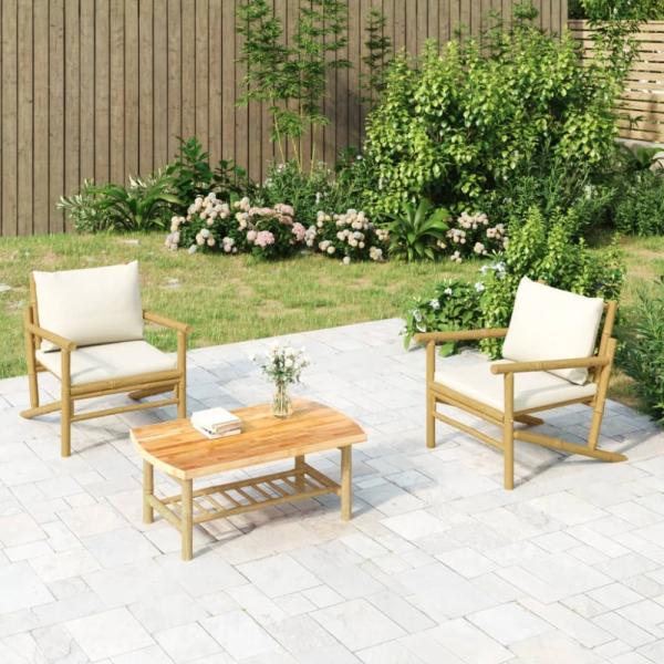 vidaXL Gartenstühle 2 Stk. mit Cremeweißen Kissen Bambus