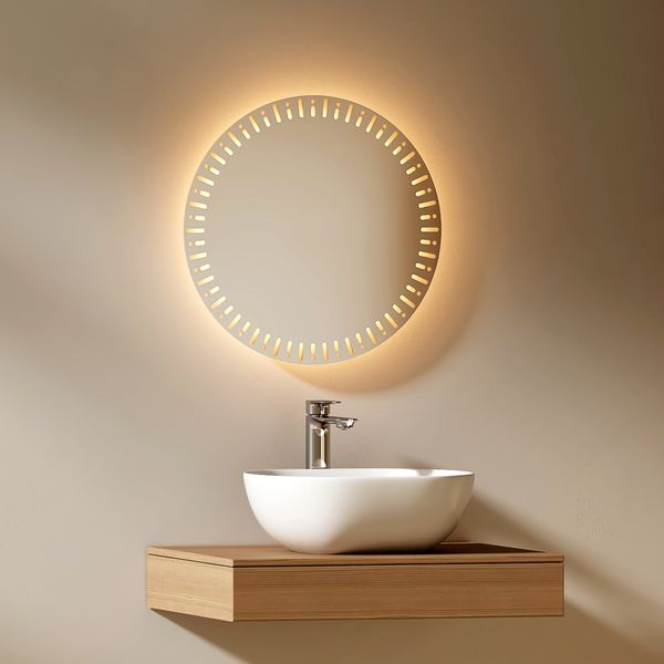 EMKE Badspiegel mit Beleuchtung 50 cm mit Beschlagfrei, Dimmbar 3 Lichtfarbe Touchschalter IP44