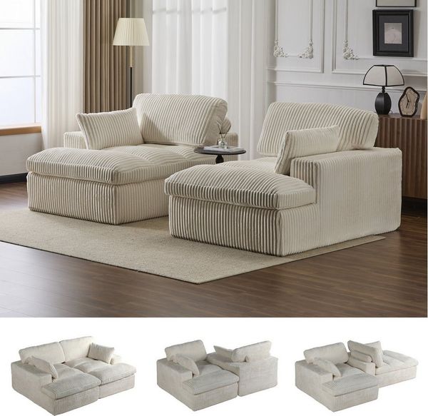 Leawin Sofa Sofa 2-Sitzer mit Bettfunktion – Cordsofa für Sofas Wohnzimmer, Weicher Cordbezug, modernes Schlafsofa, ideal für kleine Räume