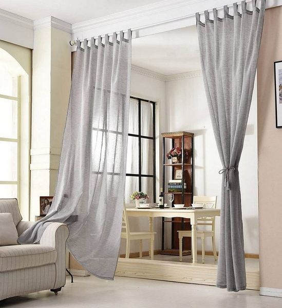 Woltu Gardine (2 St), halbtransparent, Gardinen halbtransparent mit Schlaufen Leinen Optik