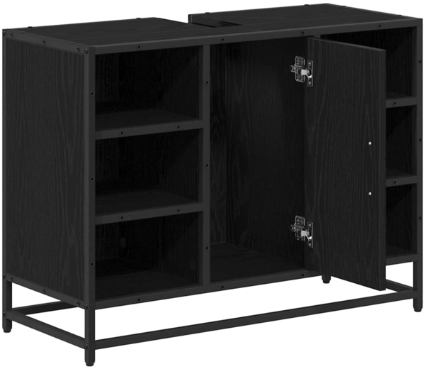 vidaXL Badezimmerschrank mit Tür Schwarz Eichen-Optik 80 x 33 x 60 cm 883639 Bild 4