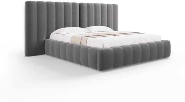 Micadoni Bett Kelp mit Doppelkopfteil Samt Bluvel Grau 140x200