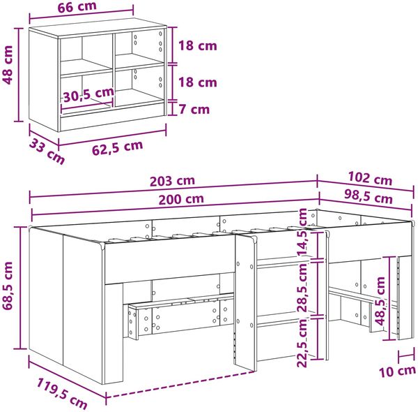 vidaXL Loft Bettgestell mit Schrank 3 Stk. Grau Sonoma Holzwerkstoff 3423419 Bild 7