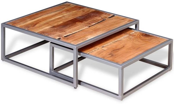 2-tlg. Couchtisch-Set, Sofatische Massivholz Akazie