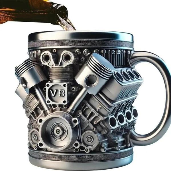 FELIXLEO Becher Edelstahlbecher V8 Design 295 ml für Auto Fans Geschenk, 1-tlg.
