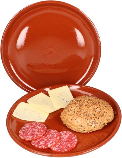 2er Set Ton-Speiseteller Ø 28,5 cm Mediterran 2 Personen Mittelalter Grill-Platte