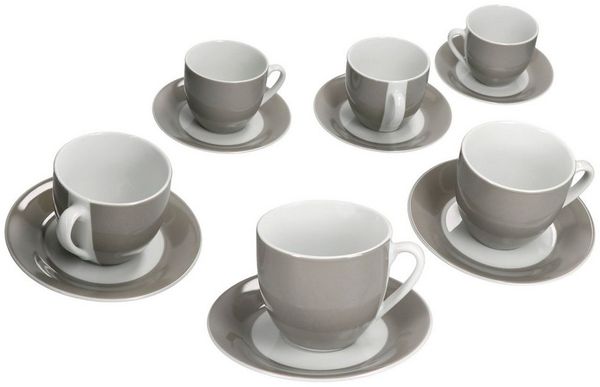 MamboCat Tasse 6er Set Variant Grau Kaffeetassen mit Untertassen für 6 Personen, Porzellan