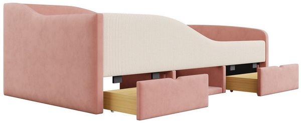 Merax Daybett (Schlafsofa Sofabett Jugendbett Einzelbett, 1 tlg), Polsterbett 90x190cm mit 2 Schubladen & Schutzgeländer,Kinderbett Samt Bild 3