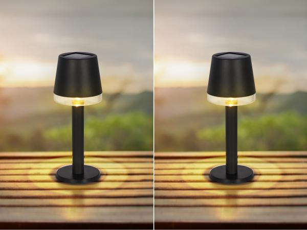 2er Set Kleine LED Outdoor Solar Tischleuchten in Schwarz, Höhe 21,5cm