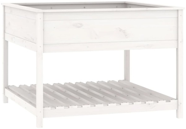vidaXL Pflanzkübel mit Ablage Weiß 111,5x111,5x81 cm Massivholz Kiefer 823802