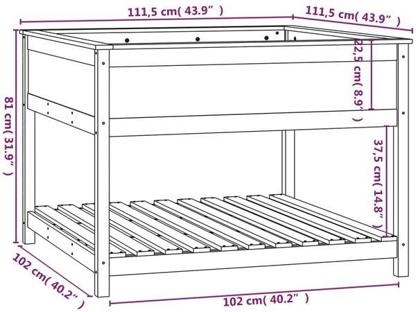 vidaXL Pflanzkübel mit Ablage Weiß 111,5x111,5x81 cm Massivholz Kiefer 823802 Bild 8