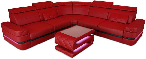 Mini Couch Positano L Form in Leder - Echtleder - rot-schwarz