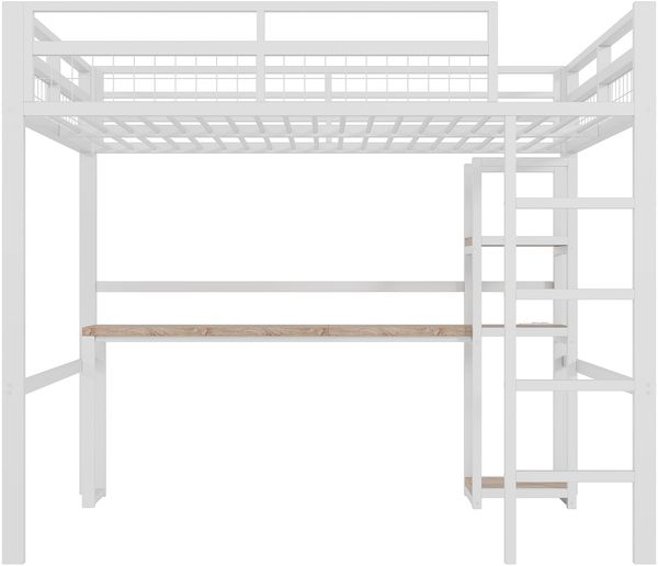 Merax Hochbett, kinderbett 140 x 200cm, mit Eisenrahmen, mehrere Einlegeböden, Schreibtisch mit Steckdose, mit usb type-c ohne Matratze, weiß Bild 8