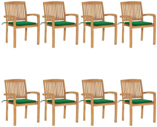 vidaXL Stapelbare Gartenstühle mit Kissen 8 Stk. Massivholz Teak 3073245