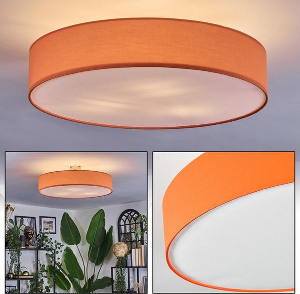 hofstein Deckenleuchte Deckenlampe aus Metall/Stoff/Kunststoff in Nickel-matt/Orange/Weiß, ohne Leuchtmittel, runde Leuchte im modernen Design (60 cm), E27, Esszimmer, Wohnzimmer