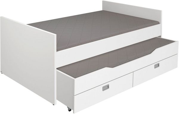PAIDI Einzelbett TIAGO in verschiedenen Ausführungen, Jugendliege mit Bettkasten (Breite/Länge: 90x200 cm / 120x200 cm), Kojenbett inklusive Ausziehbett in 90x190 cm & 2 Schubladen