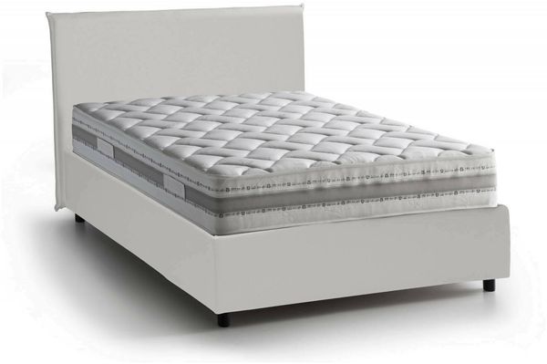 Dmora Re Doppelbett, Bettkasten mit Kunstlederbezug, 100 % Made in Italy, Öffnung vorne, inklusive Matratze 120 x 200 cm, Weiß