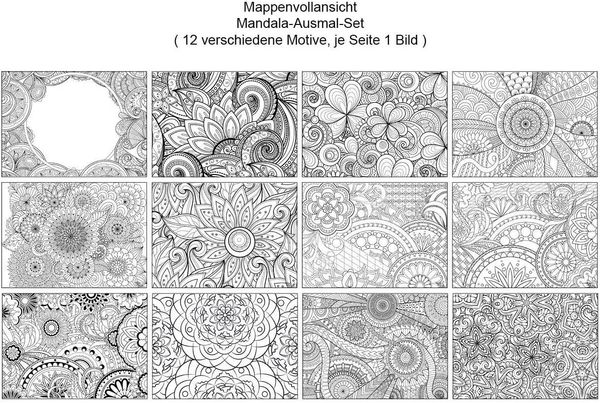 Tischsetmacher Platzset (Platzsets) Tischsets I Platzsets - Malvorlagen für Erwachsene 'Mandala-Set zum Ausmalen' - 12 Stück aus hochwertigem Papier 44 x 32 cm