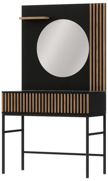 MOEBLO Schminktisch Meteor (Schwarz/Artisan mit Schubladen mit Spiegel mit Lamellen, Frisiertisch, Schminktisch, Kosmetiktisch, Spiegel), (HxTxB):155x60x85 cm