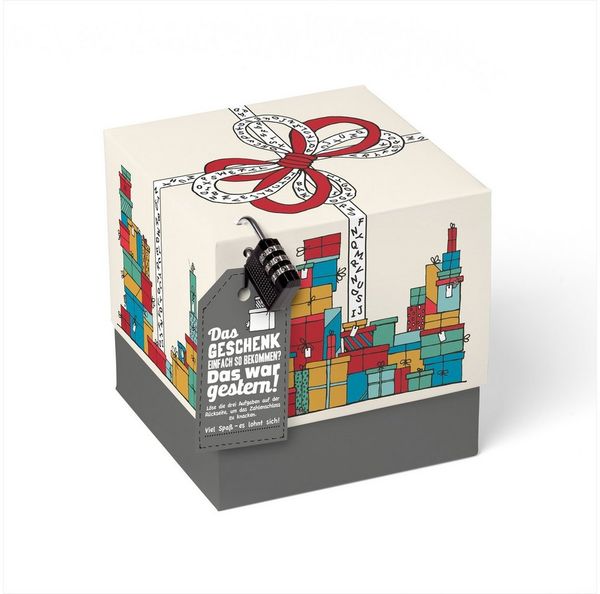 SURPRISA Geschenkbox Rätzel Geschenkbox, Geldgeschenk Verpackung & Gutschein Geschenk Box (inkl. 3-stelligem Zahlenschloss), Geschenkkarton Geschenkrätsel, 16,5 x 16,5 x 16,5 cm, farbig